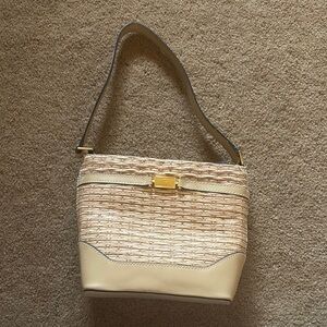 Etienne Aigner Cream and Tan Woven Shoulder Bag